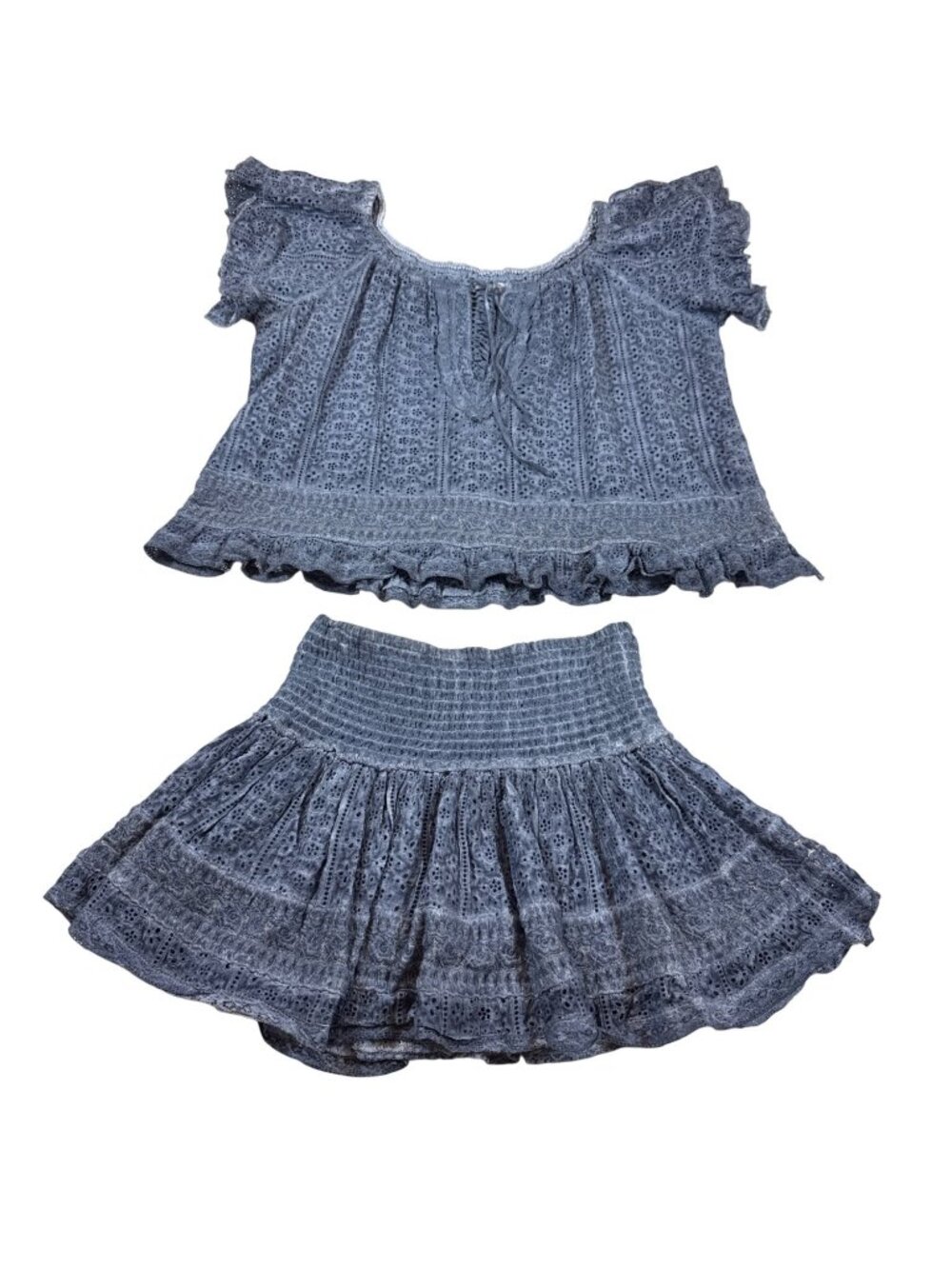Surf Gypsy Two-Piece Lace medium Top & small Skirt Set Blue Beach (CC1072)